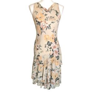 VTG Y2K Petite Sophisticate Silk Floral Sleeveless Midi Dress Women Size 6 Fairy